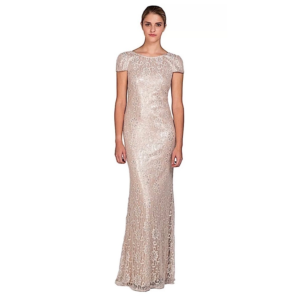 BADGLEY MISCHKA size 10 Blush lace cocktail formal dress gown